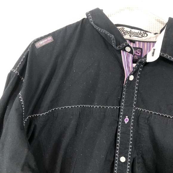 Akademiks shirt men's large black accent stitching split side hiphop - Picture 3 of 7